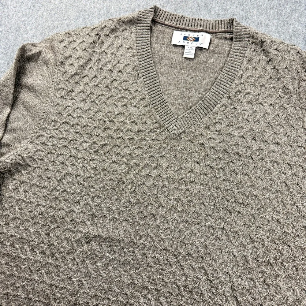 Joseph‎ Abboud V-Neck Sweater Mens XXL Brown Textured Basketweave Merino Wool